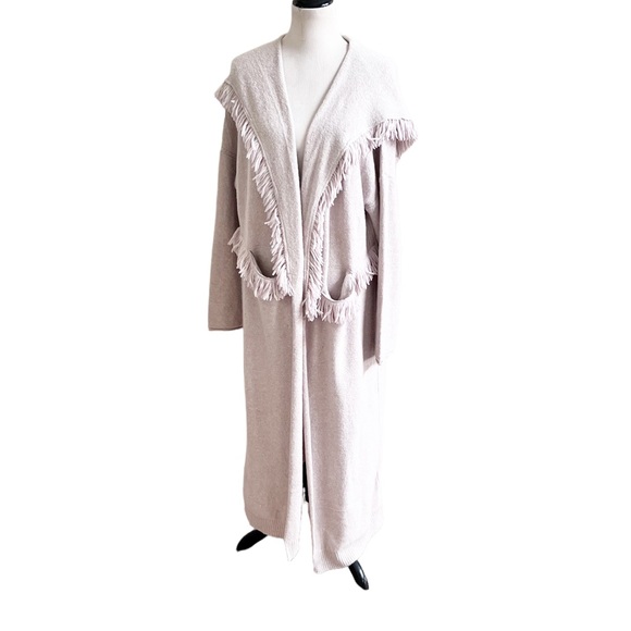 Free People Longline Fringed Bohemian Cardigan Hooded Size Large - Picture 2 of 11